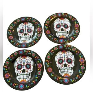 Colorful Sugar Skull appetizer Plates Set of 4 Halloween very colorful NWT